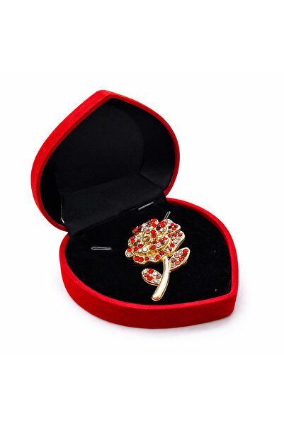 OEM Martisor Rose Brooch with Rhinestones in Elegant Velvet Box