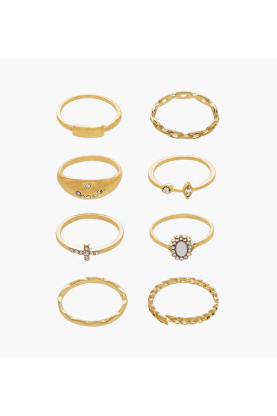 Lifestyle مجموعة من 8 خواتم معدنية متنوعة مطلية بالذهب