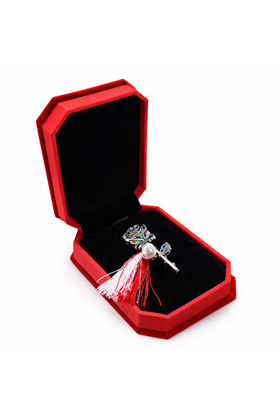 OEM Martisor Rose Brooch with Rhinestones and Pearl in Velvet Box