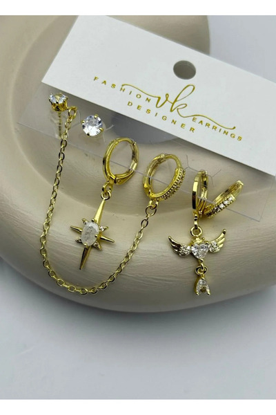 BİJU YILMAZ Vip 6-piece gold earring set - 25-vip147