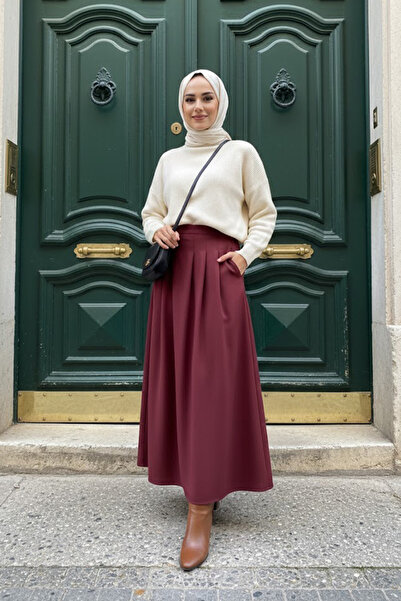 N.S NEVA STYLE Fusta Tesettür Bordeaux cu buzunare 62112BR