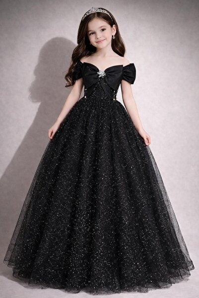 FKB FOR KIDS BABY Kız Çocuk Simli Fiyonk Detaylı Tasarım Elbise