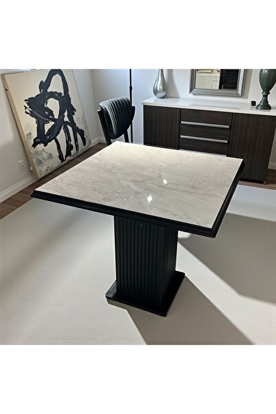 Kayı mobilya Marmo Kare Yemek, Salon Masası Masa Kenarları Siyah Ayakları Siy...