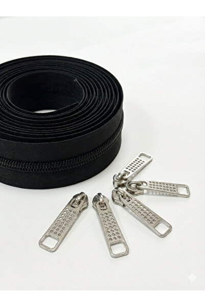 PASİFİK TEKSTİL Valiz Çanta ve Çadır T8 Fermuar Şeridi Siyah 10 Metre ve 5 Kü...