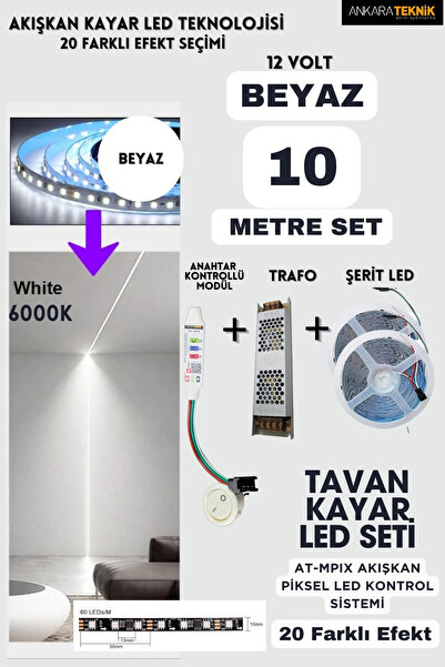 ankarateknik Tavan Akışkan Piksel Kayar Led Sistemi 12 Volt Kit /6000k Beyaz/...