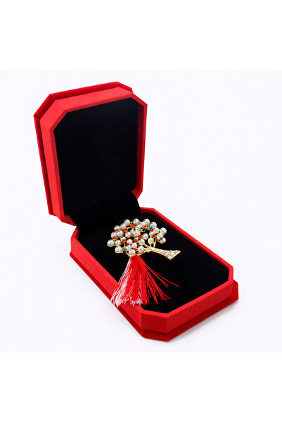 OEM Martisor Tree of Life Brooch with Pearls and White-Red Cord