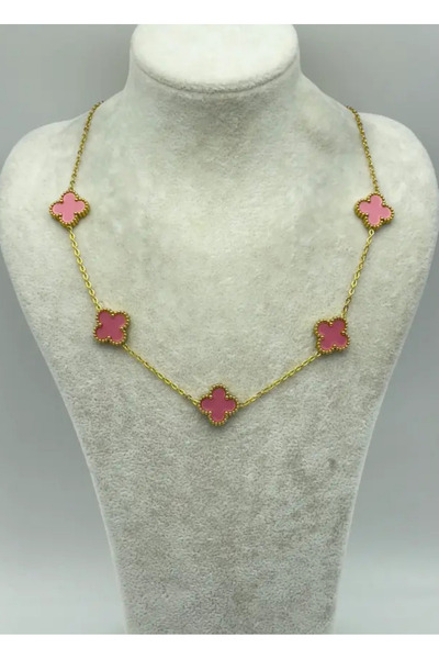 BİJU YILMAZ Steel Gold Pink Yonce Necklace - 25-Ync05