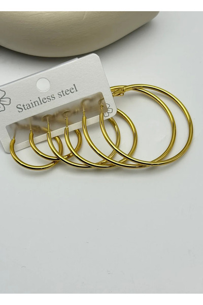 BİJU YILMAZ أقراط دائرية ذهبية من الفولاذ - 25-clk93