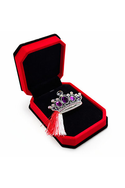 OEM Martisor Tiara Brooch with Purple Rhinestones in Velvet Box