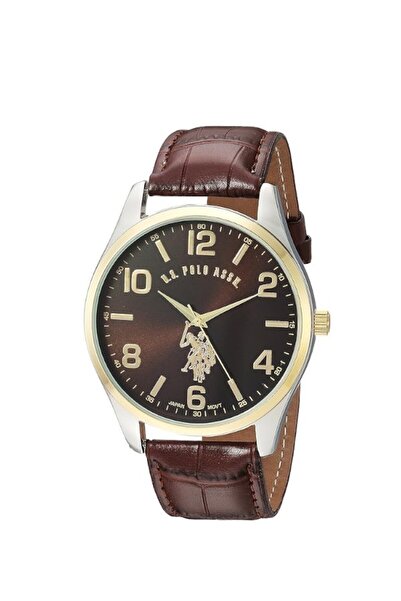 U.S. Polo Assn. Mens Quartz Watch, Analog Display and Leather Strap USC50225