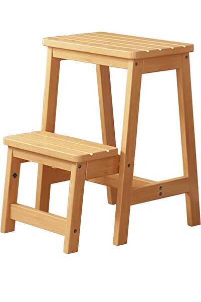 Keyfi Sepet Oyun Odası İçin Doğal Bambu 2 Katlı Merdiven & Tabure – Çok Fonks...