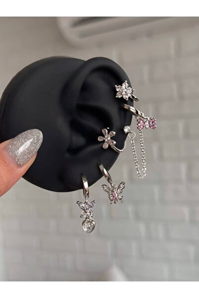 h&b design jewel Lila Kelebekli 6 Lı Küpe Seti