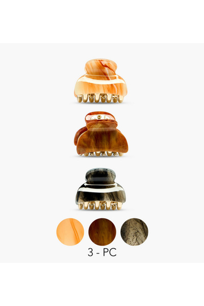 Lifestyle Pack of 3 Curved Shape Hair Clamps with Marble Print