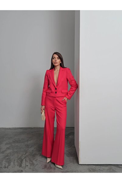 Swass Pink Color Double-Breasted Cut Jacket and Trousers Set