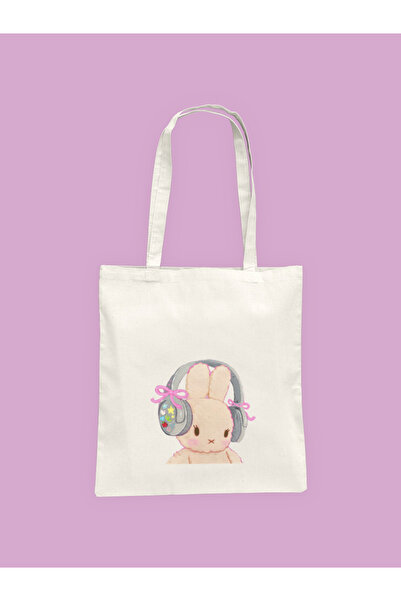 Hayali Şeyler Rabbit with Ears Printed Cloth Bag
