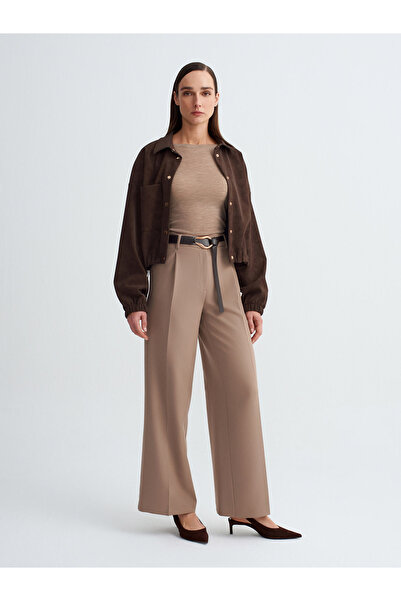 Dilvin 72250 بنطلون قماش بحزام ومشبك - مينك