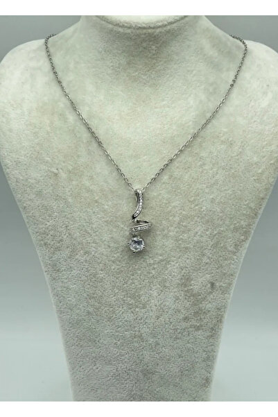 BİJU YILMAZ Steel Silver Single Stone Necklace 25-Ctr195