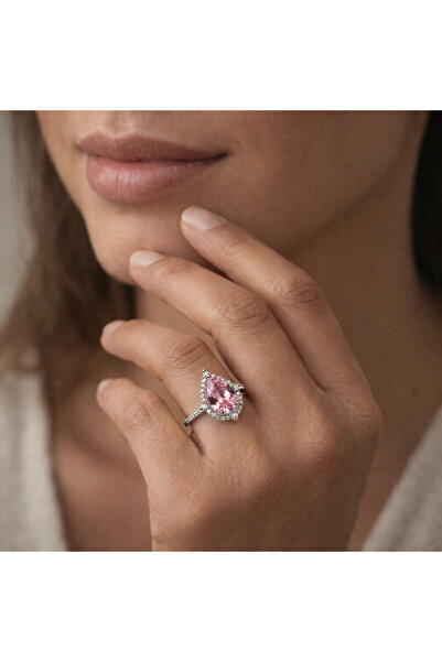 COCOSH TAKI خاتم أنيق قابل للتعديل مرصع بحجر باجيت بيضاوي الشكل باللون الوردي...