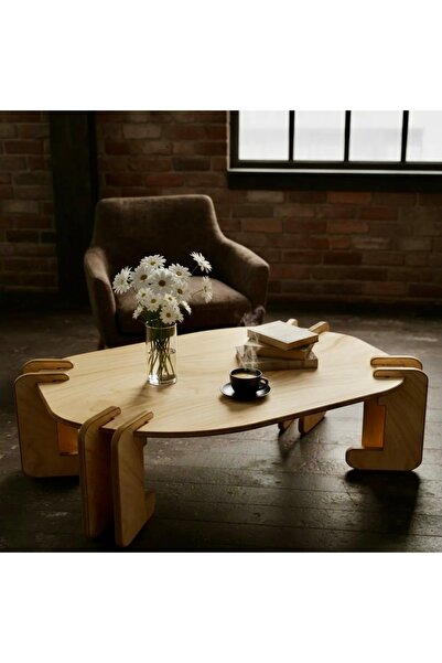 PRAKTURA Cell Doğal Ahşap Orta Sehpa Doğal Renk Ahşap 60 x 80 Sehpa