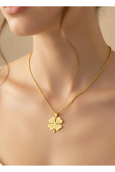 BİJU YILMAZ Steel gold clover necklace 80cm 25-clkk149