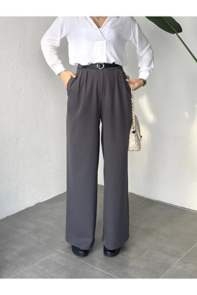 asfamoda بنطلون نسائي من قماش البالازو فضفاض للغاية ذو خصر مرتفع وطيات من قما...