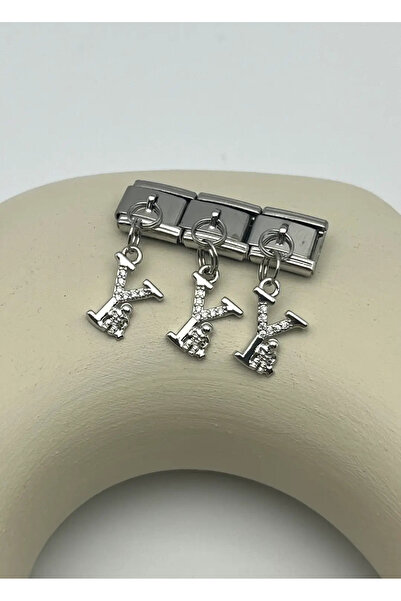 BİJU YILMAZ Steel silver dangling nomi letter charm - 25crm37