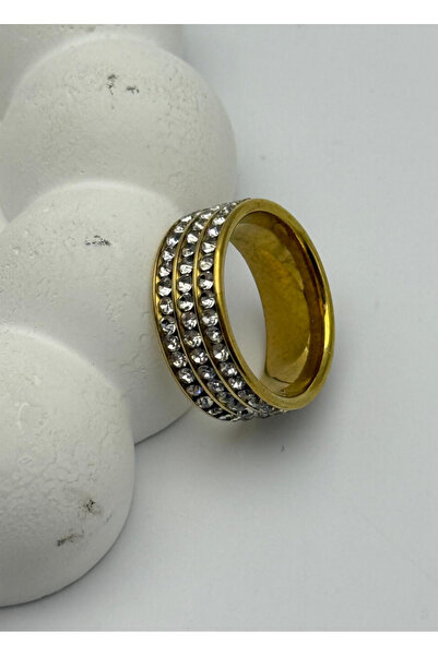 BİJU YILMAZ خاتم من الفولاذ الذهبي مرصع بـ 6 أحجار - 26yzk01