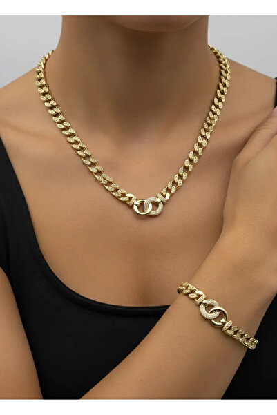 BİJU YILMAZ Xuping Gold Taşlı Bileklik Kolye Set - 26xps03