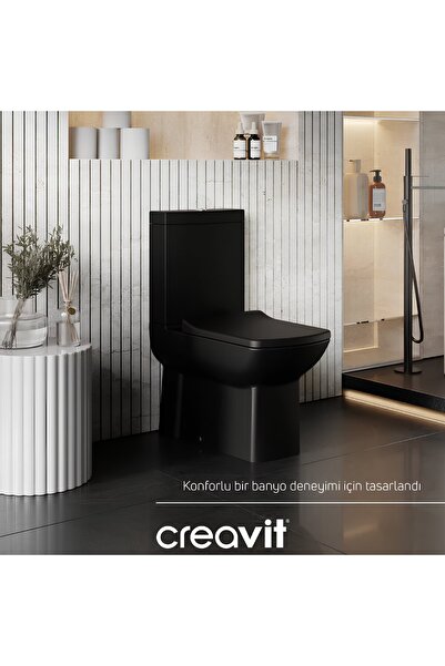 Creavit Lara Kanallı Kömür Karası Duvara Sıfır Klozet Takımı LR360, Lara Duro...