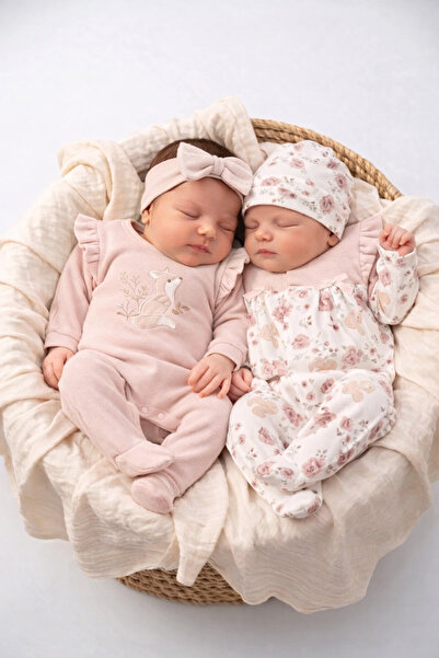 İZYALİF BABY Baby Girl 4-Piece Jumpsuit Set with Hat and Headband, Cotton Gift