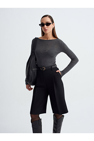 Dilvin 72261 Belted Bermuda Shorts-Black