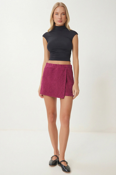 Lovelyİstanbul Асиметрична міні-спідниця-шорти з твіту LZE0016 ТЕМНО-РОЖЕВИЙ
