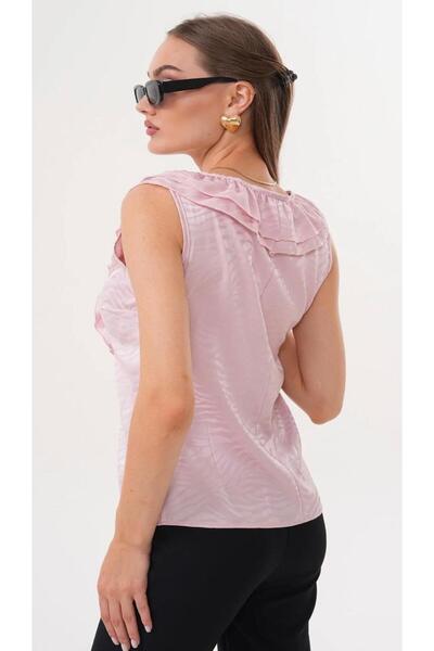 LUVYA Collared Lace-Up Flounce Jacquard Blouse