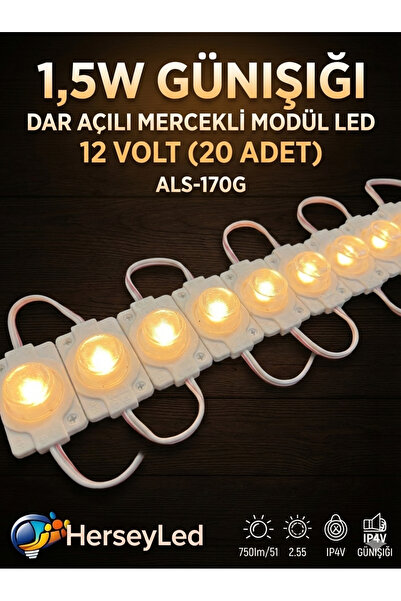 ALLES (20 ADET) 1,5W GÜNIŞIĞI DAR AÇILI MANDA GÖZÜ MERCEKLİ MODÜL LED 12 VOLT...