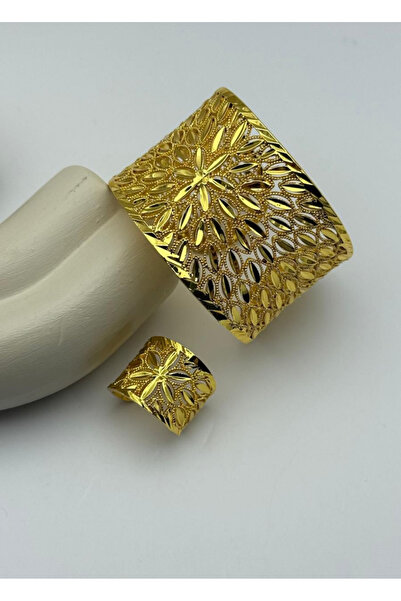 BİJU YILMAZ Vip 22K Altın Kaplama Yüzük Kelepçe Set - 2622klp06