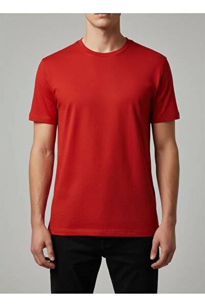 Penye Bisiklet Yaka Kırmızı Basic Unisex T-Shirt