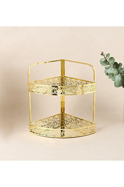 Lifestyle رف زاوية من طبقتين بتفاصيل نقش الورد