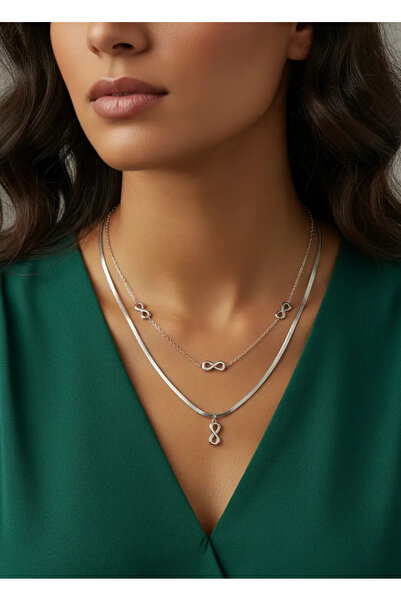 BİJU YILMAZ قلادة فضية مزدوجة من الصلب - 25-clkk67