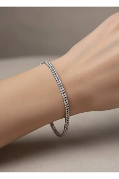 BİJU YILMAZ سوار فضي من الفولاذ مرصع بالأحجار الكريمة على شكل دائرة صغيرة - 2...