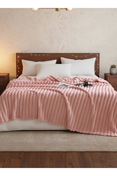 LUNA HOME بطانية مخططة فائقة النعومة، لونها وردي.