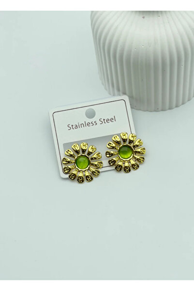 BİJU YILMAZ Steel gold green stone flower necklace - 25-clk36