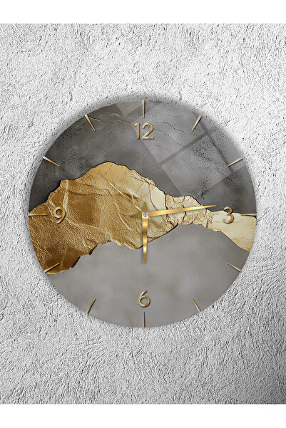 Olinpa Unbreakable Glass Wall Clock, Both Table and Clock, Gray Gold Modern M...
