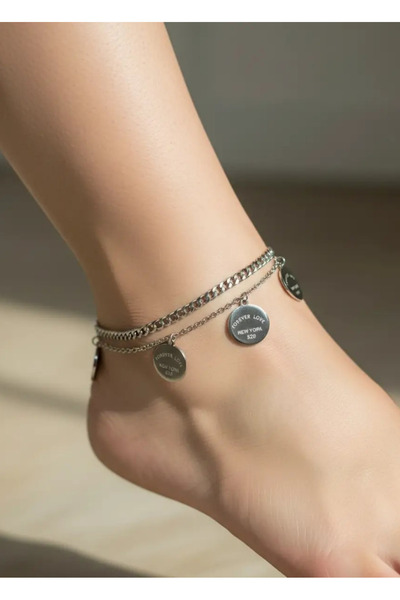 BİJU YILMAZ Steel Silver Written Anklet - 25Hal06