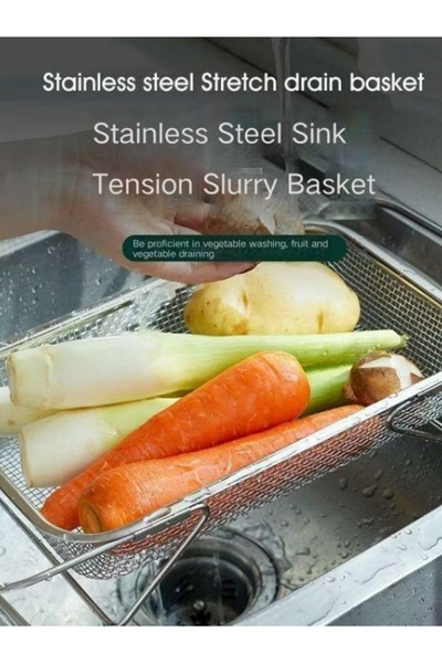 None Stainless Steel Expandable Sink Colander, Adjustable Square Mesh Drain B...