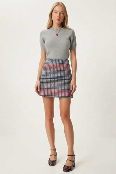 Lovelyİstanbul Міні-спідниця з візерунком LZE0014 ЧОРНИЙ РОЖЕВИЙ