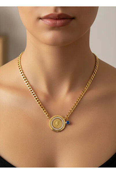 BİJU YILMAZ Çelik Gold Yaprak Desenli Yarım Kolye - 25-clkk04