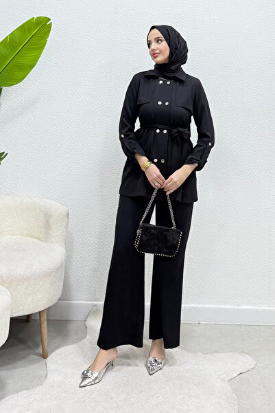 Tesettür Diyarı Pera Snap Fastener Crepe Fabric Hijab Set - Black