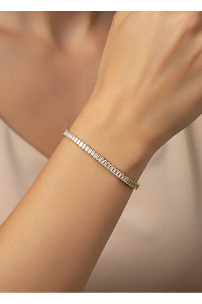 BİJU YILMAZ Steel Gold Baguette Stone Waterway Bracelet - 26Slb23