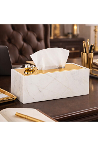 Dania Marble tissue box with a luxurious gold metal lid 📏 Size: 24 x 12 x 10...