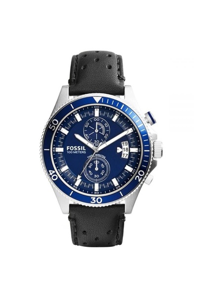 Fossil Wakefield Chronograph Blue Dial Black Leather Strap Watch for Men